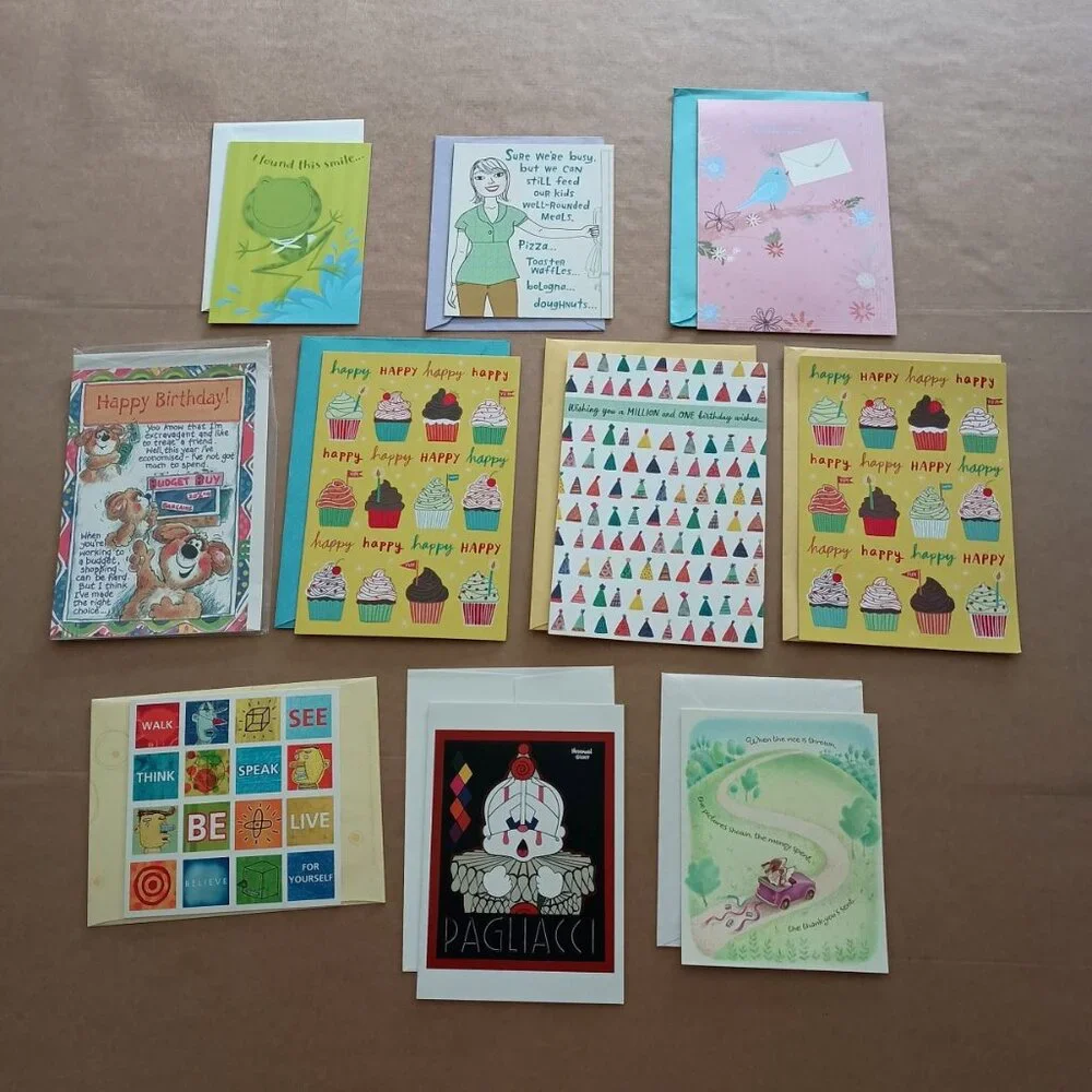 10 assorted greeting cards, birthday, thank you, just because, wedding